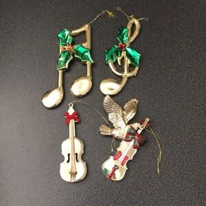 Lot of 4 Vintage Musical Note Instrument Violin Christmas Ornament Bundle